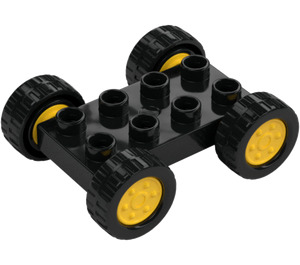 Duplo Deska 2 x 4 s Žlutá Rims a Černá Kola (12592 / 42416)