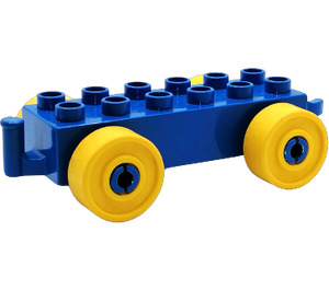 Duplo Modrá Auto Podvozek 2 x 6 s Žlutá Kola (Otevřený přívěs) (10715 / 14639)