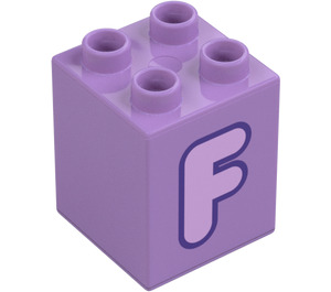 Duplo Středně levandulová Kostka 2 x 2 x 2 s Letter "F" Dekorace (31110 / 65914)