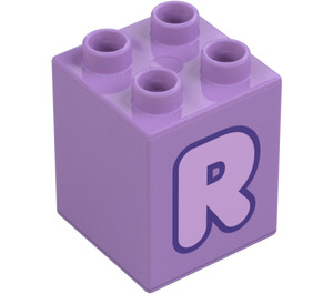 Duplo Středně levandulová Kostka 2 x 2 x 2 s Letter "R" Dekorace (31110 / 65939)