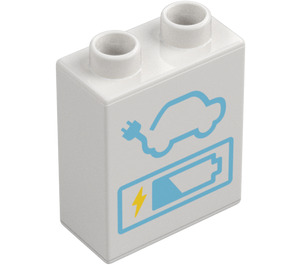 Duplo Kostka 1 x 2 x 2 s Electric Charging bod a Baterie Power Indicator se spodní trubičkou (15847 / 77947)