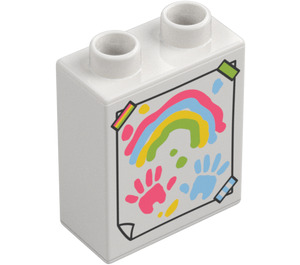 Duplo Kostka 1 x 2 x 2 s Ruka a rainbow paint prints se spodní trubičkou (15847 / 104357)