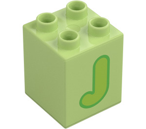 Duplo Žlutozelená Kostka 2 x 2 x 2 s Letter "J" Dekorace (31110 / 65926)