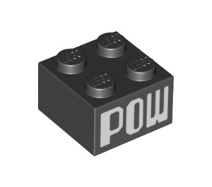 LEGO Černá Kostka 2 x 2 s "POW" (3003 / 68918)