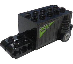 LEGO Pullback Motor 4 x 8 x 2.33 s Lime 'V8' Vzor na Both Sides Samolepka (47715)