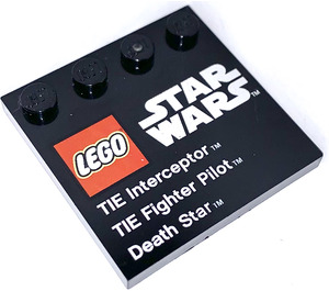 LEGO Black Dlaždice 4 x 4 s Study na Okraj s Star Wars TIE Fighter Dekorace (6179 / 73140)