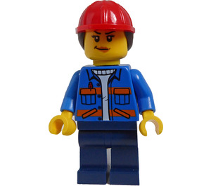 LEGO Stavební dělník ženský (Modrá Bunda) Minifigurka