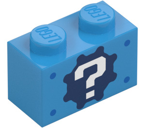 LEGO Kostka 1 x 2 s Bílá Question Mark na Dark Modrá Ozubené kolo Cog se spodní trubičkou (76887 / 107964)