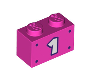 LEGO Dark Pink Kostka 1 x 2 s Number 1 se spodní trubkou (3004 / 94178)