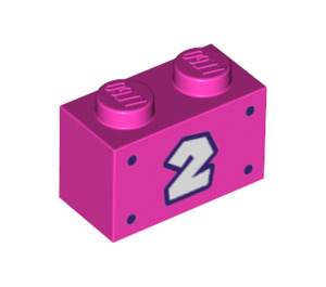 LEGO Dark Pink Kostka 1 x 2 s Number 2 se spodní trubkou (3004 / 94191)