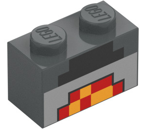 LEGO Tmavě kamenná šedá Kostka 1 x 2 s Minecraft Černá, Červená, a Žlutá Blocks se spodní trubičkou (3004 / 37228)