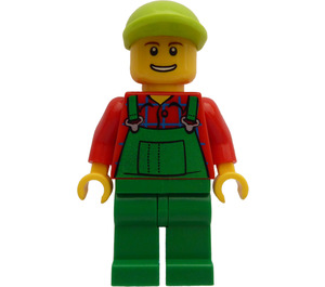 LEGO Farmer v Green Overalls, Red Shirt, Lime Míč Víčko, a Open Smile Minifigurka