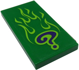 LEGO Zelená Dlaždice 2 x 4 s Riddler logo a Zelená Flames Samolepka (87079)