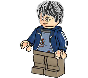 LEGO Harry Potter s Dark Modrá Bunda a Tmavě žlutohnědá Nohy s Dirt Stains a Printed Paže Minifigurka