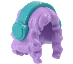 LEGO Dlouho Zvlněný Vlasy s středové dělení s Dark Turquoise Headphones (65226)