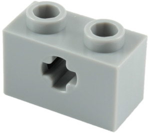 LEGO Medium Stone Gray Kostka 1 x 2 s osa otvorem ('+' Otevírací a spodní trubice) (31493 / 32064)