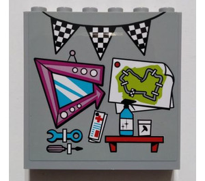 LEGO Panel 1 x 6 x 5 s Tools, Race Track Map, a Checkered Vlajka Vzor Samolepka (59349)