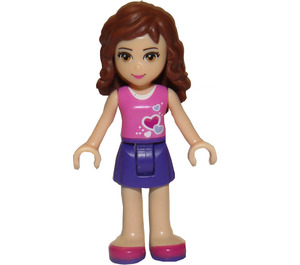 LEGO Olivia, Dark Fialová Sukně, Dark Růžová Horní s Srdce Minifigurka