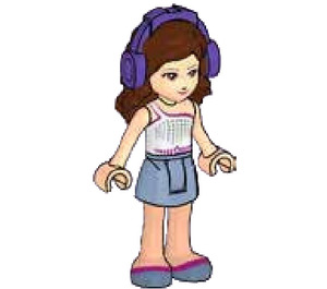 LEGO Olivia, White Jeden Rameno Tod, Sand Modrá Skirt a Headphones Minifigurka