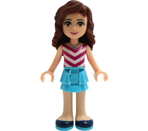 LEGO Olivia s Medium Azure Skirt a Chevron Striped Horní Minifigurka