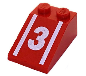 LEGO Red Sklon 2 x 3 (25°) s White "3" a Pruhy s drsným povrchem (3298)