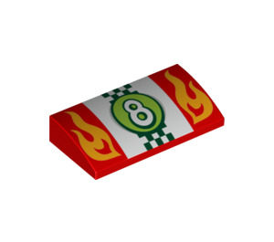 LEGO Red Sklon 2 x 4 Zakřivený s Race Auto No. 8 se spodními trubkami (16486 / 88930)