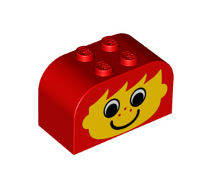 LEGO Červená Sklon Kostka 2 x 4 x 2 Zakřivený s Boy s Freckles (4744 / 81780)