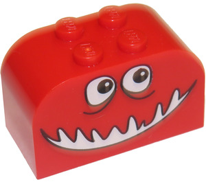 LEGO Červená Sklon Kostka 2 x 4 x 2 Zakřivený s Smiling Monster Tvář (4744)