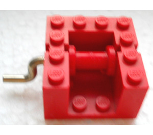 LEGO String Reel Winch 4 x 4 x 2 s Red Drum a Metal Rukojeť
