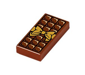 LEGO Dlaždice 1 x 2 s Chocolate Tyčka a Gold Bow s Groove (3069 / 25395)