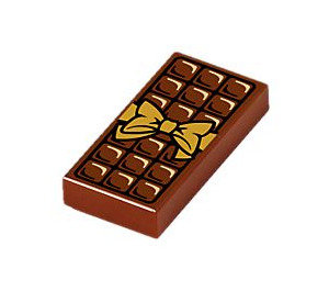 LEGO Červenohnědá Dlaždice 1 x 2 s Chocolate Tyčka a Gold Luk s drážkou (3069 / 25395)