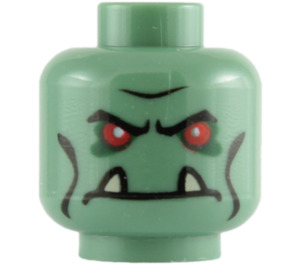 LEGO Pískově zelená Minifigurka Hlava s Červené oči, Černá Cheek Lines a Dva Upwards Fangs (Bezpečnostní cvoček) (3626 / 61331)