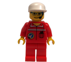 LEGO Spaceport Ground Control Worker s Červená Košile s Kyvadlová doprava logo, Červená Pants, Brýle, Sluchátka, a Bílá Víčko Minifigurka