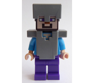 LEGO Steve s Dark Fialová Nohy s plochý stříbrný Helma a Brnění Minifigurka