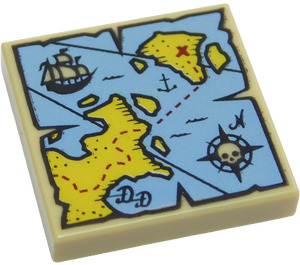 LEGO Barva opálení Dlaždice 2 x 2 s Pirát Treasure Map s drážkou (3068 / 19524)