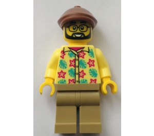 LEGO Turista s Vousy a Reddish Hnědá plochý Víčko Minifigurka