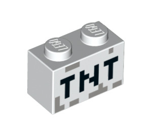 LEGO White Kostka 1 x 2 s Minecraft 'TNT' se spodní trubkou (3004 / 19180)