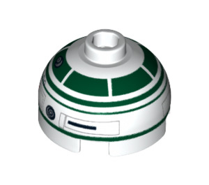 LEGO White Kostka 2 x 2 Kulatá s Dome Horní s Dark Green Astromech R2-X2 (dutý čep, držák nápravy) (16707 / 30367)