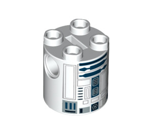 LEGO White Kostka 2 x 2 x 2 Kulatá s R2-D2 Astromech Droid Tělo s držákem spodní nápravy 'x' Tvar '+' Orientace (15797 / 30361)