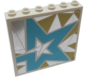 LEGO Panel 1 x 6 x 5 s Light Modrá Star na stříbrný a Gold Background Levá From set 41106 Samolepka (59349)