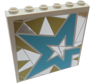 LEGO Panel 1 x 6 x 5 s Light Modrá Star na stříbrný a Gold Background Pravá From set 41106 Samolepka (59349)
