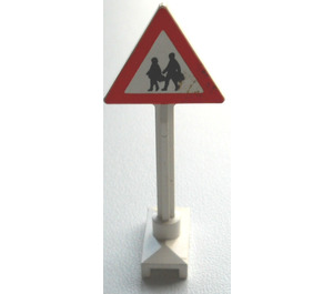 LEGO White Road Sign Triangle s Pedestrian Crossing 2 People Vzor (649)