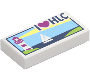 LEGO Bílá Dlaždice 1 x 2 s I Love HLC Postcard s drážkou (3069 / 21213)