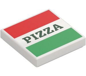 LEGO Bílá Dlaždice 2 x 2 s Červená a Zelená Pruhy a Pizza s drážkou (3068 / 29716)