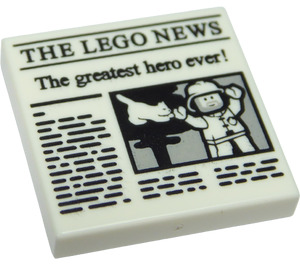 LEGO White Dlaždice 2 x 2 s 'THE LEGO NEWS' s Groove (3068 / 37475)