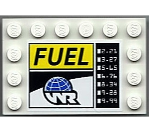 LEGO Dlaždice 4 x 6 s Cvočky na 3 Edges s 'FUEL' a 'WR' Samolepka (6180)