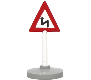 LEGO Trojúhelníkový Road Sign s attention Zakřivený road Vzor (s Šipka) se základnou typu 2