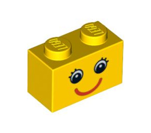 LEGO Žlutá Kostka 1 x 2 s Smiling Tvář s Eyelashes se spodní trubičkou (3004 / 89080)