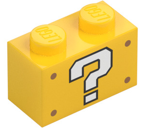 LEGO Kostka 1 x 2 s Bílá Question Mark se spodní trubičkou (3004 / 79542)