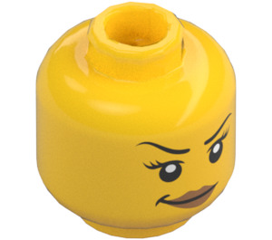 LEGO Žlutá ženský Hlava s Eyelashes, Zvednutý Eyebrow a Lopsided Smile (Zapuštěný pevný cvoček) (3626 / 29627)